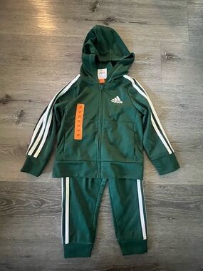 Adidas Toddler Unisex Green 2PC Track Suit Size 2T Hoodie Full Zip Jacket Pants